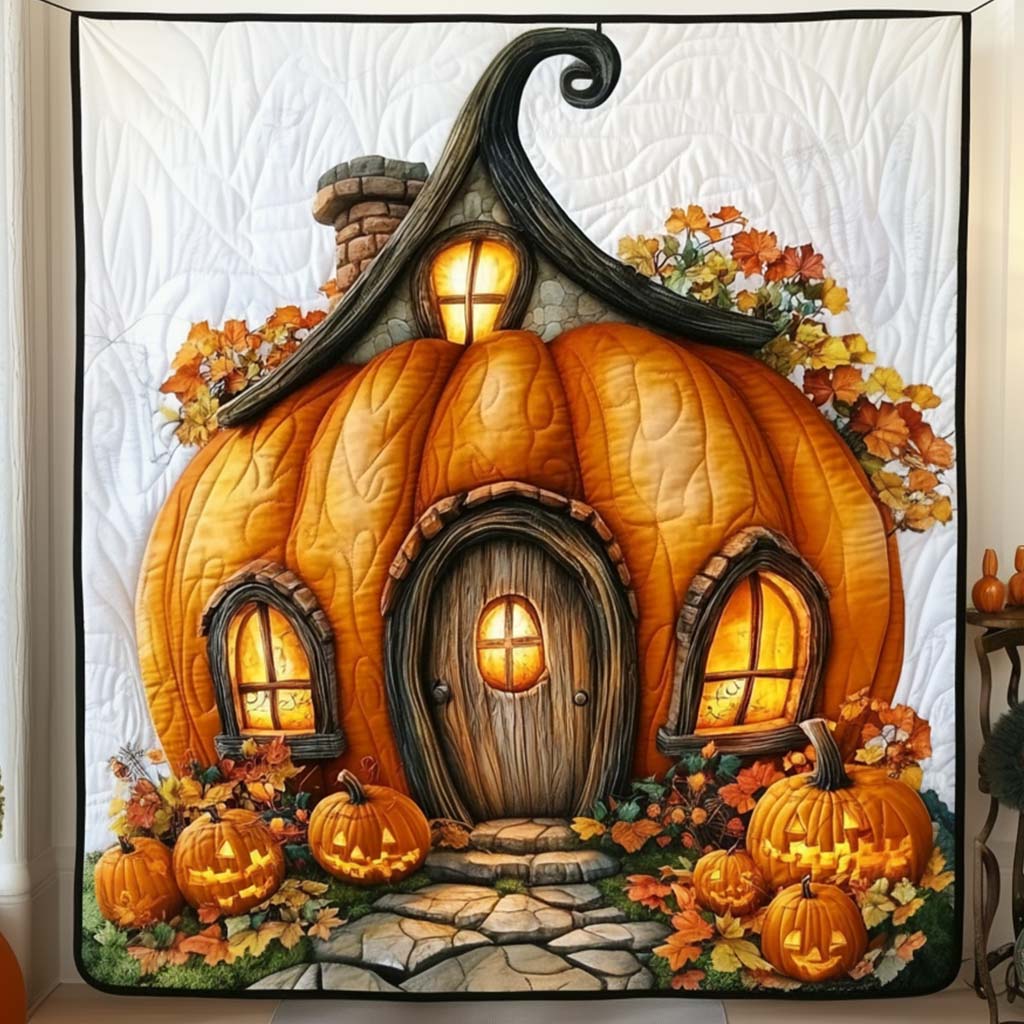 Autumn Pumpkin Cottage Quilted Blanket NCU0NT9541
