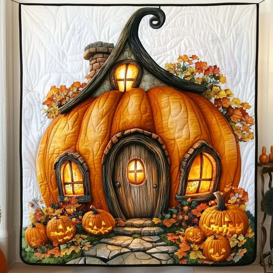 Autumn Pumpkin Cottage Quilted Blanket NCU0NT9541