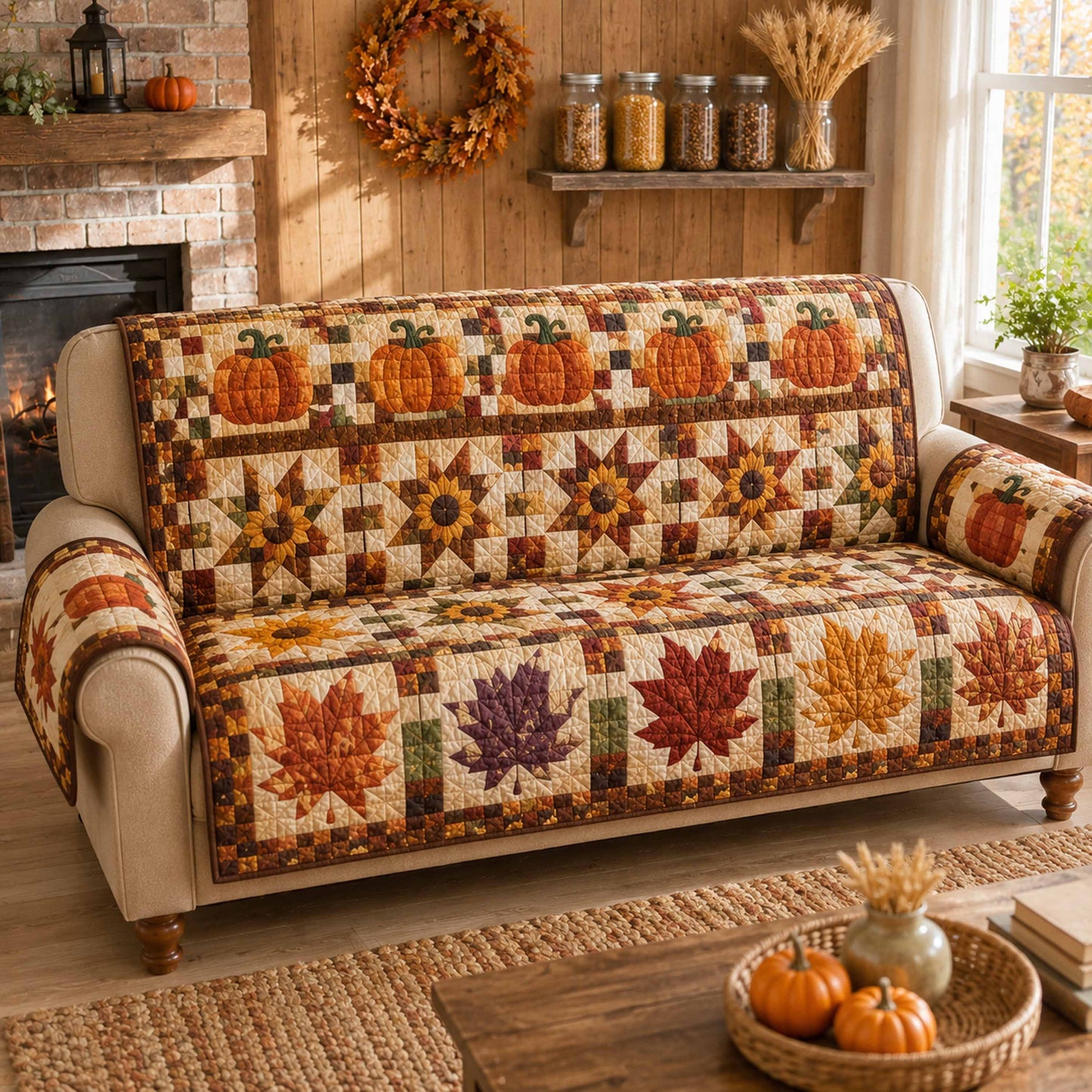 Autumn Pumpkin Quilted Sofa Cover NCU0TD3105
