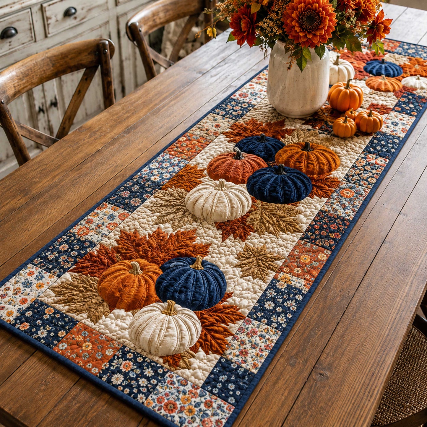Autumn Pumpkin Quilted Table Runner NCU0TD3195