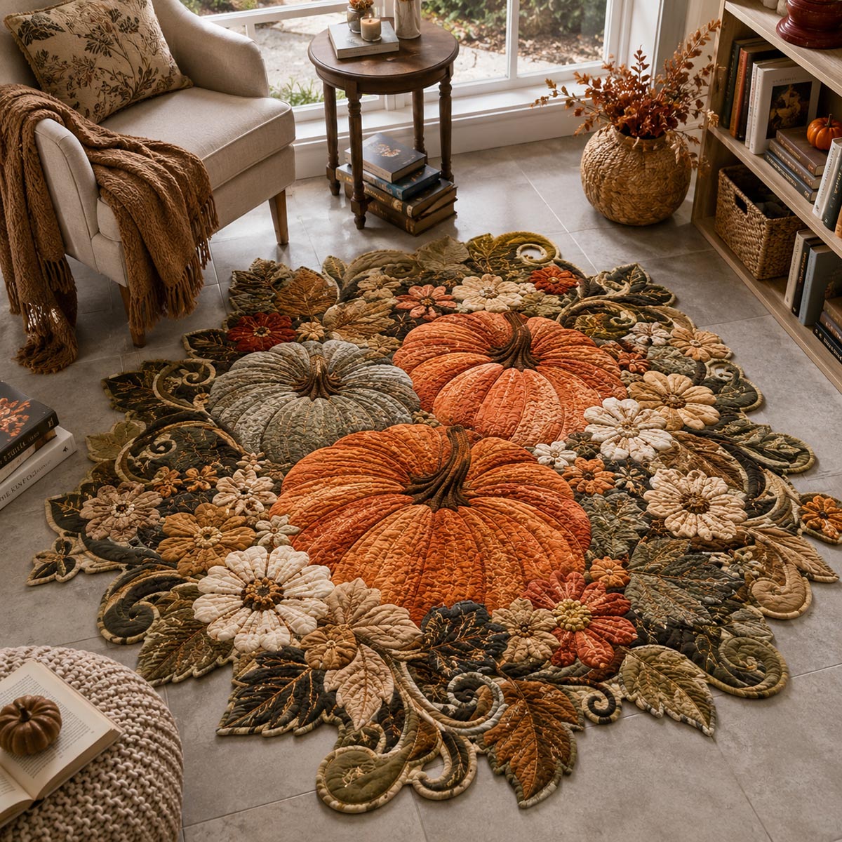 Autumn Pumpkin Scrollwork Custom Shape Area Rug NCU0DV10015