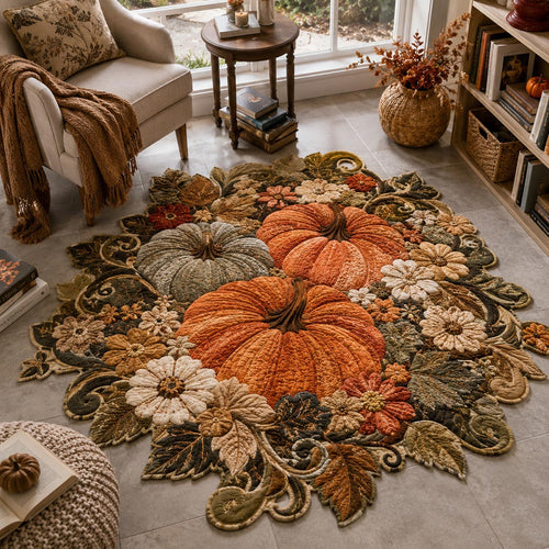 Autumn Pumpkin Scrollwork Custom Shape Area Rug NCU0DV10015