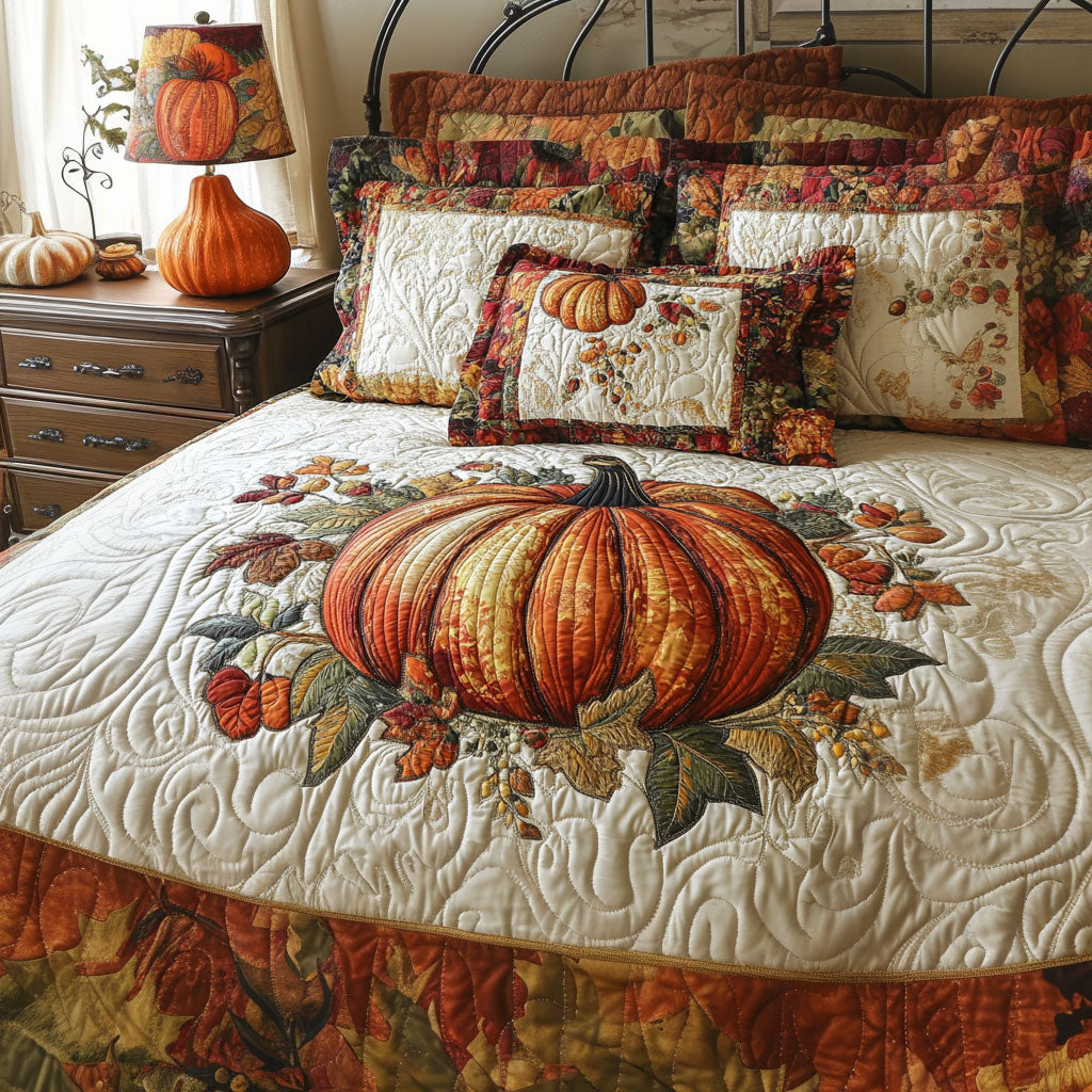Autumn Pumpkin Spice 3-Piece Quilted Bedding Set NCU0PT7813