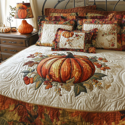 Autumn Pumpkin Spice 3-Piece Quilted Bedding Set NCU0PT7813