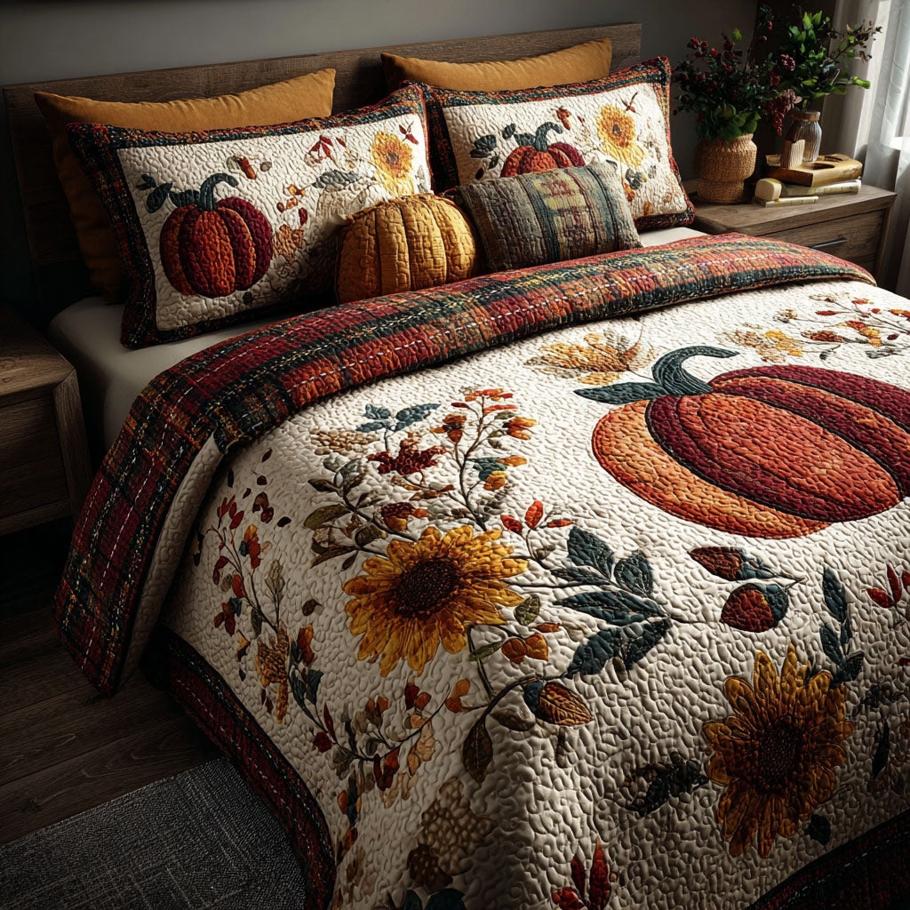 Autumn Pumpkin Whispers 3-Piece Quilted Bedding Set NCU0PT7814