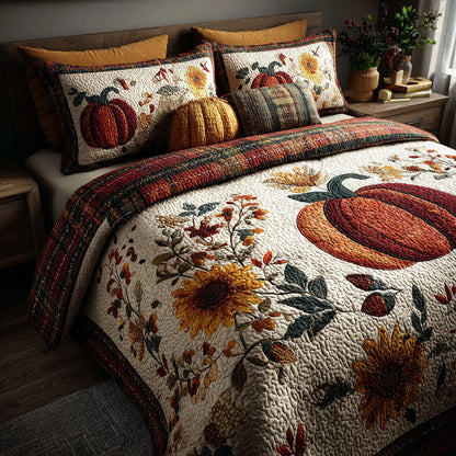 Autumn Pumpkin Whispers 3-Piece Quilted Bedding Set NCU0PT7814