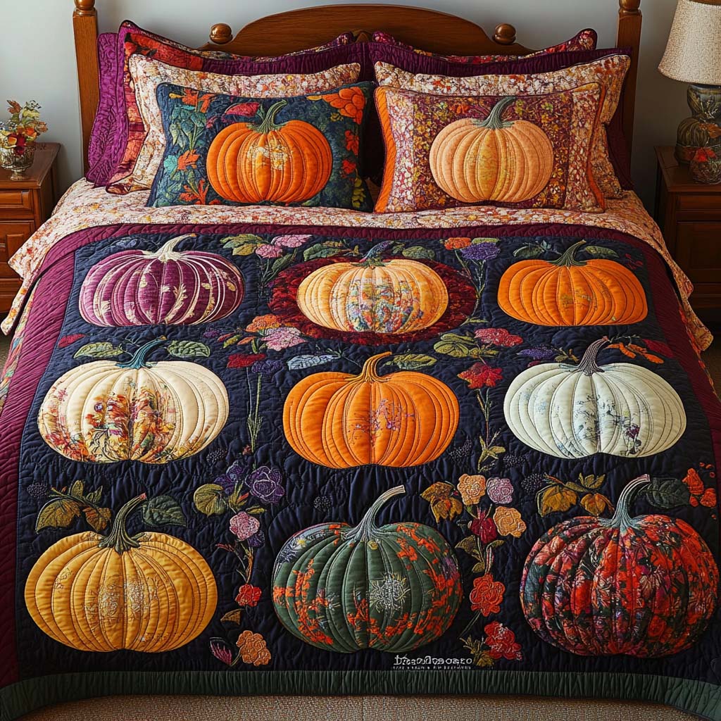 Autumn Pumpkins 3-Piece Quilted Bedding Set NCU0NT9589