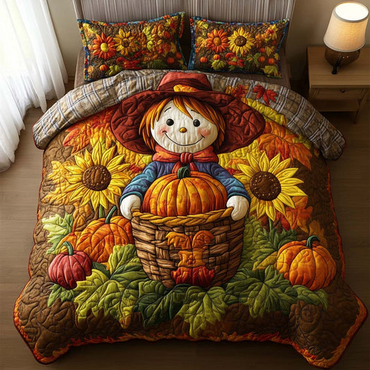 Autumn Scarecrow Charm 3-Piece Quilted Bedding Set NCU0NT8373