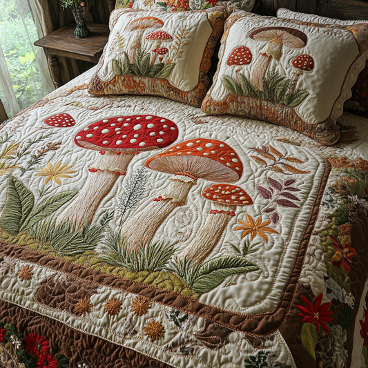 Autumn Shrooms 3-Piece Quilted Bedding Set NCU0VL2574