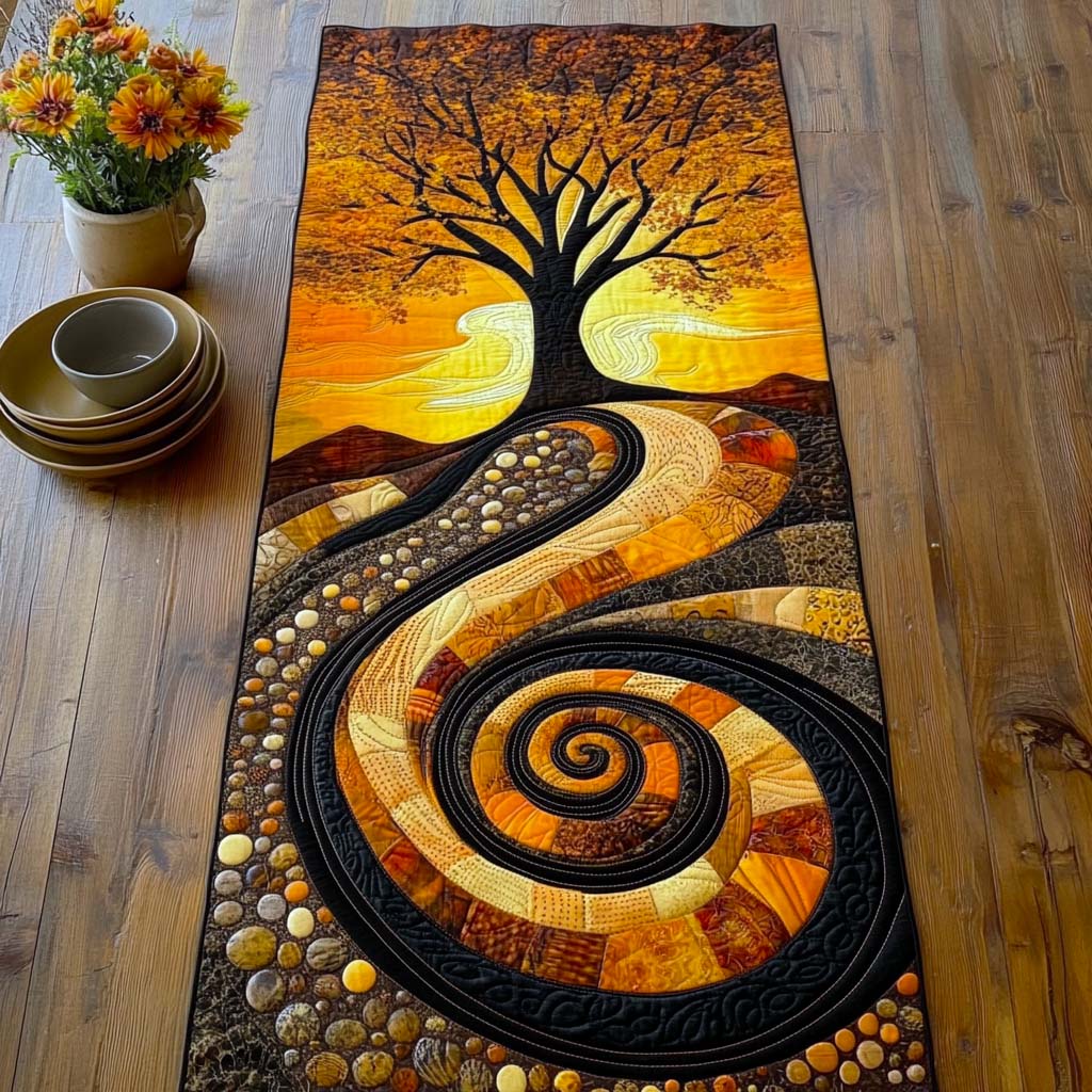 Autumn Spiral Glow Quilted Table Runner NCU0XD173