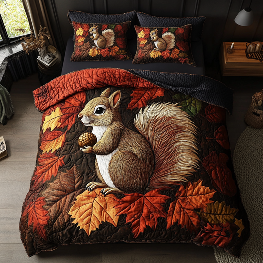 Autumn Squirrel 3-Piece Quilted Bedding Set NCU0DK9266