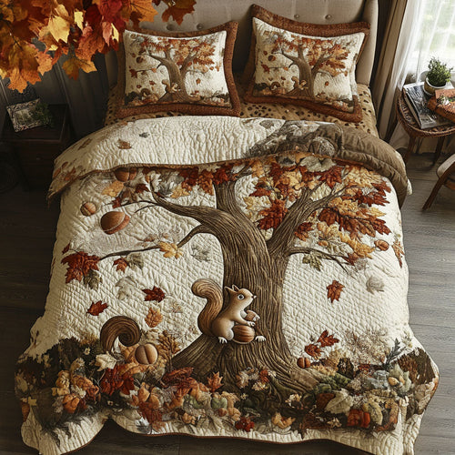 Autumn Squirrel Adventure 3-Piece Quilted Bedding Set NCU0PT7847