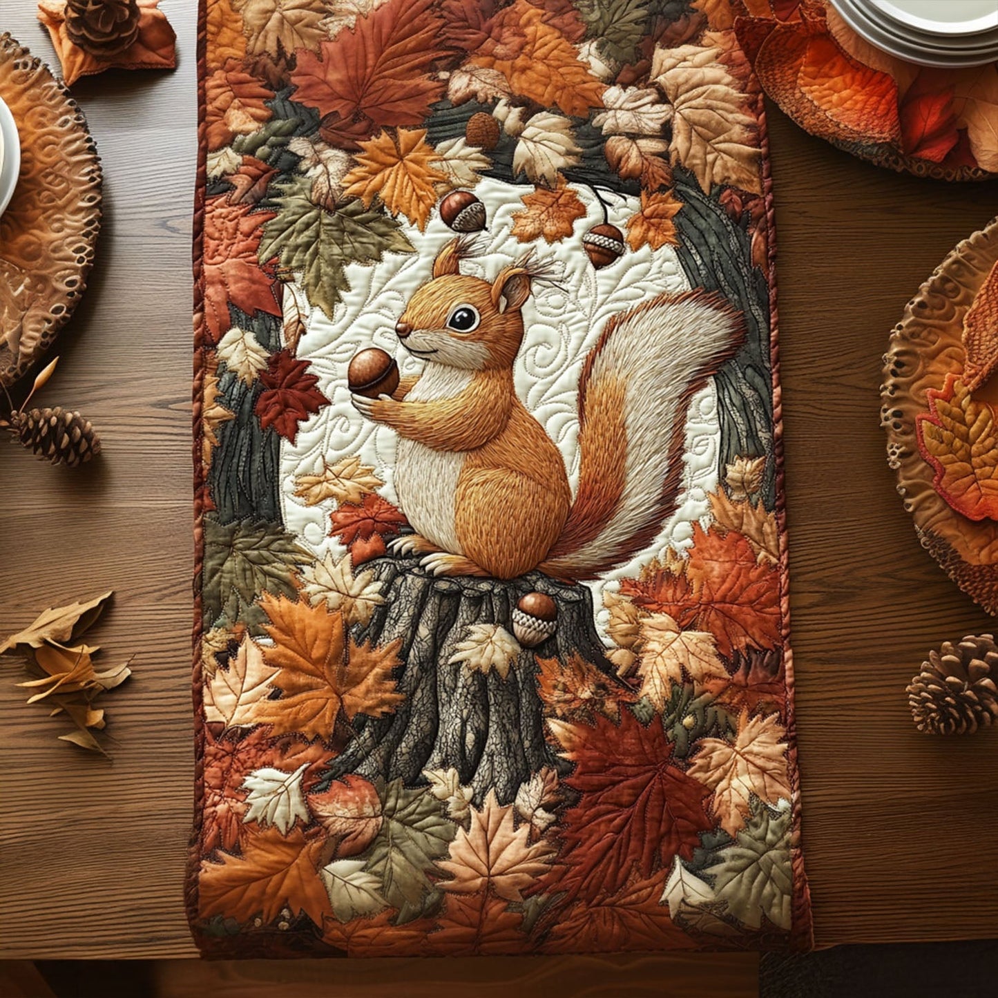 Autumn Squirrel Adventure Quilted Table Runner NCU0PT8119
