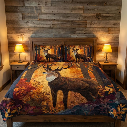 Autumn Stag 3-Piece Quilted Bedding Set NCU0DK12263