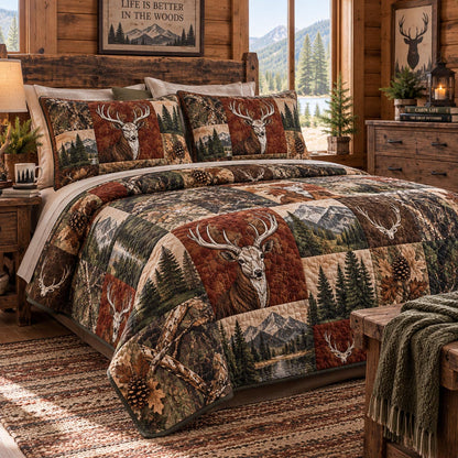 Autumn Stag Wilderness 3-Piece Quilted Bedding Set NCU0DV10286