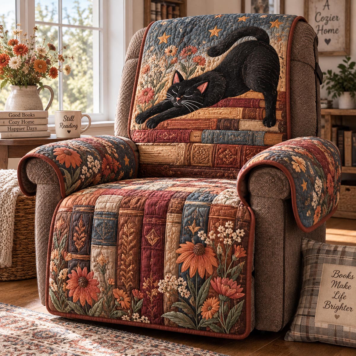 Autumn Storytime Cat Quilted Sofa Cover NCU0DV10245