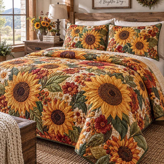 Autumn Sunflower Garden 3-Piece Quilted Bedding Set NCU0DV10160