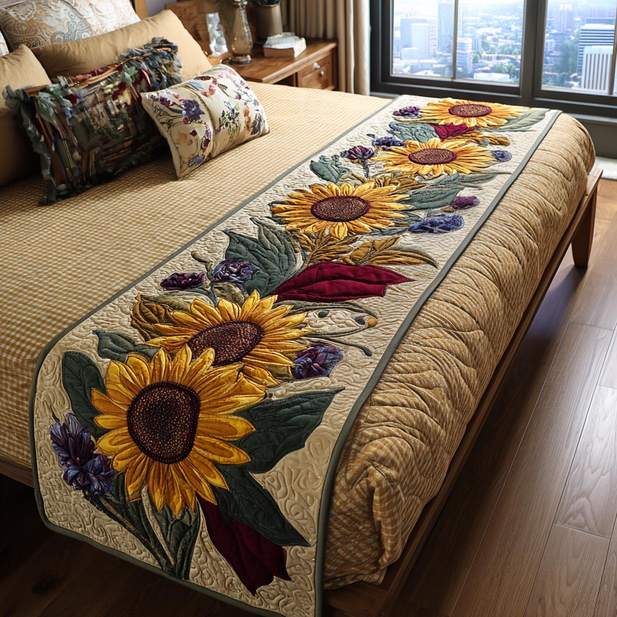Autumn Sunflower Quilted Bed Runner NCU0DV9477