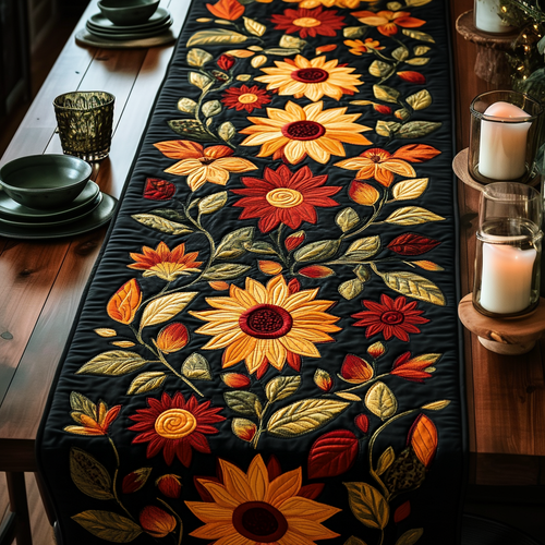 Autumn Sunflower Quilted Table Runner NCU0DV507