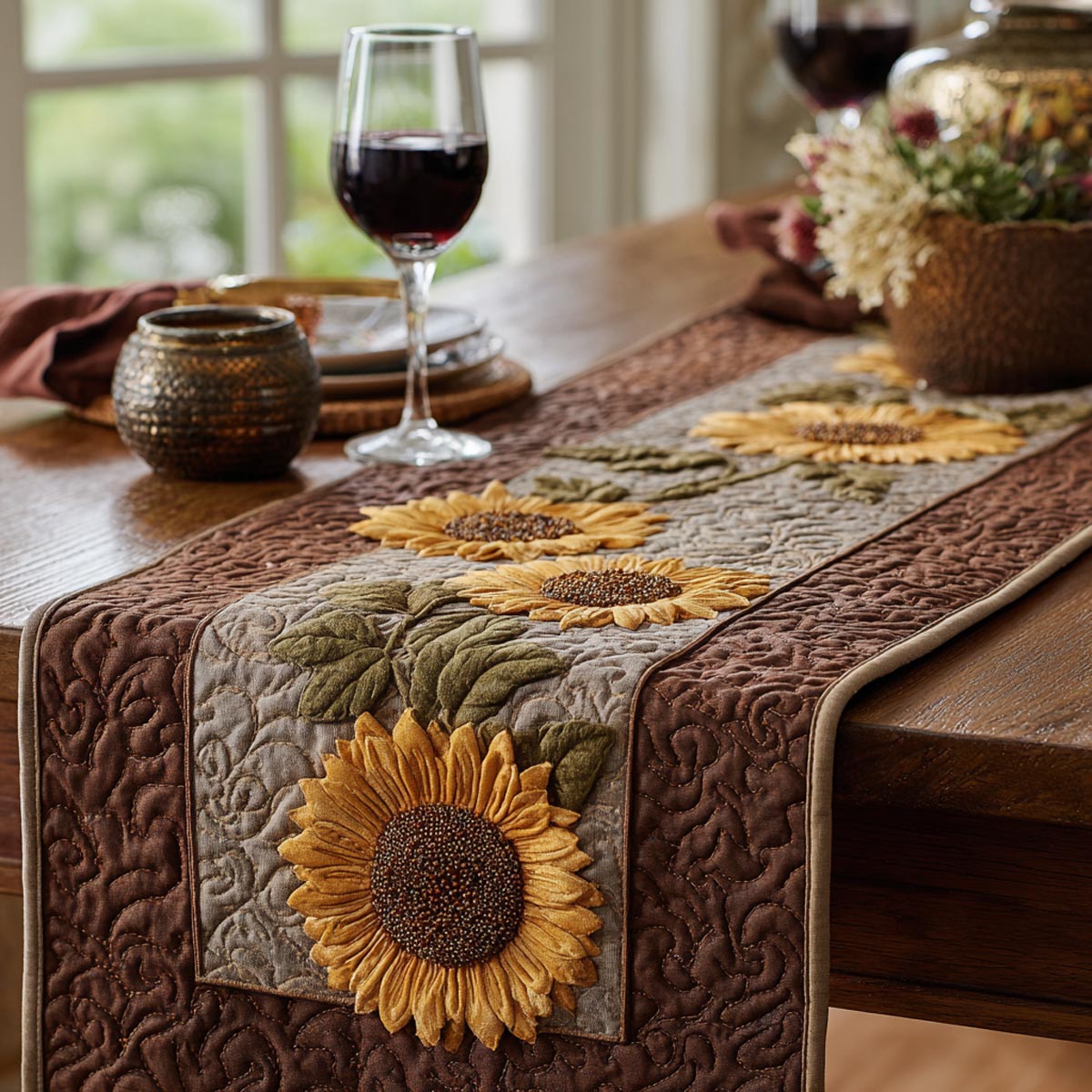 Autumn Sunflower Quilted Table Runner NCU0DV9442