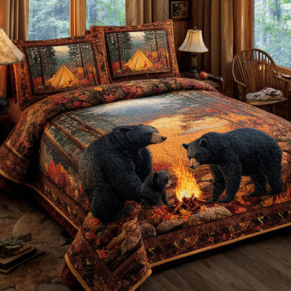 Autumn Trail Black Bear 3-Piece Quilted Bedding Set NCU0DV8015