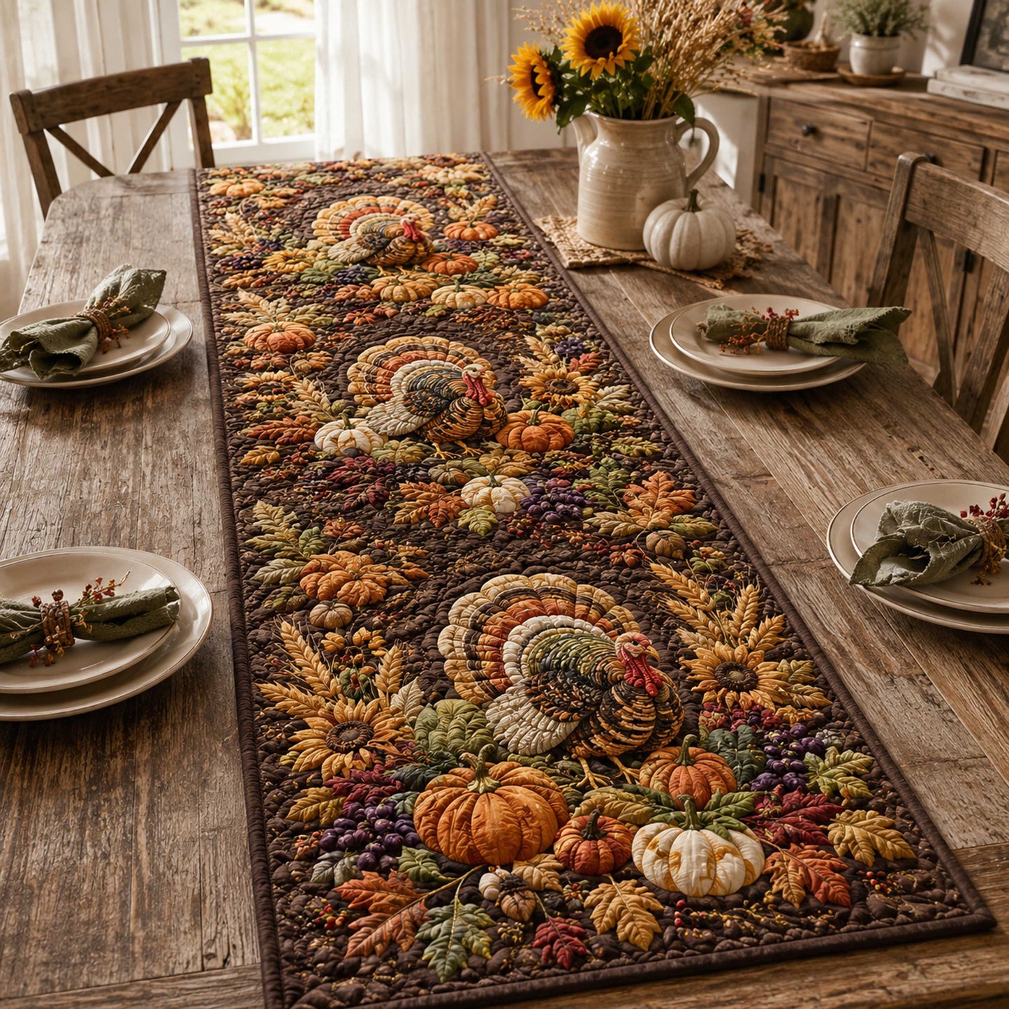 Autumn Turkey Quilted Table Runner NCU0TD3179