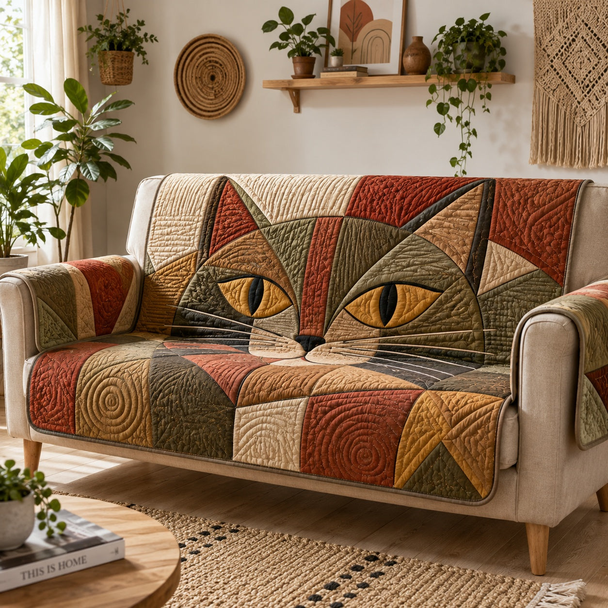 Autumn Whisker Mosaic Quilted Sofa Cover NCU0VL3917