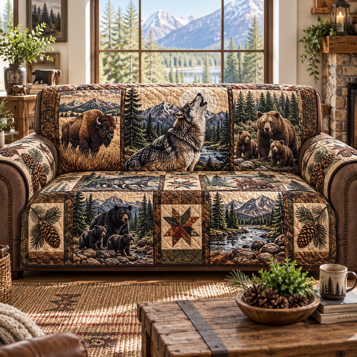 Autumn Wildlife Cabin Quilted Sofa Cover NCU0DV10108