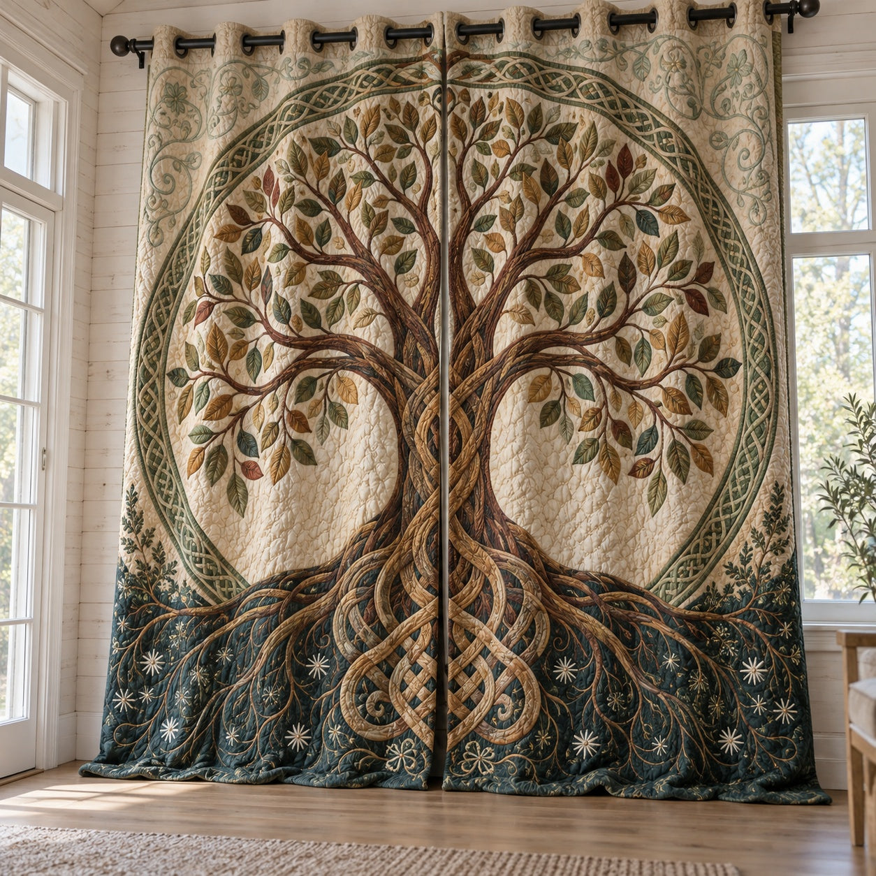 Autumnal Knotwork Flora Quilted Curtains NCU0VL3992