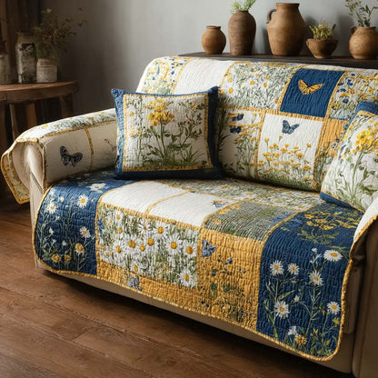 Azure Daisy Quilted Sofa Cover NCU0HH1830