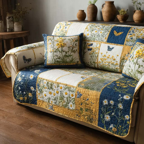 Azure Daisy Quilted Sofa Cover NCU0HH1830
