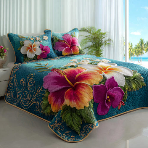 Azure Bloom 3-Piece Quilted Bedding Set NCU0VL3551