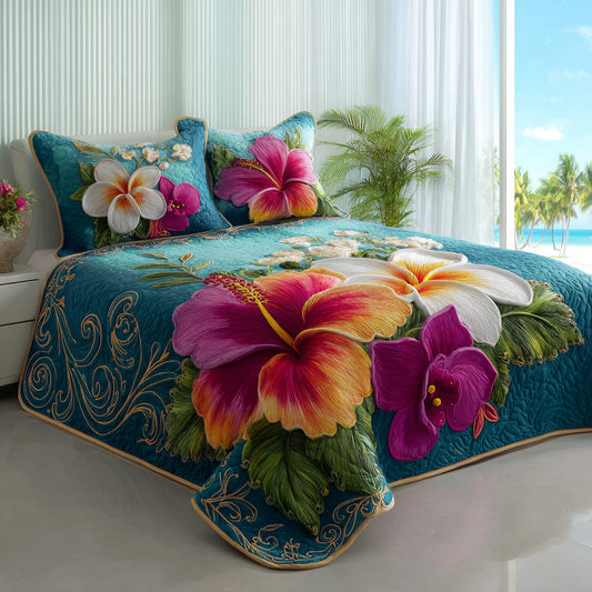 Azure Bloom 3-Piece Quilted Bedding Set NCU0VL3551