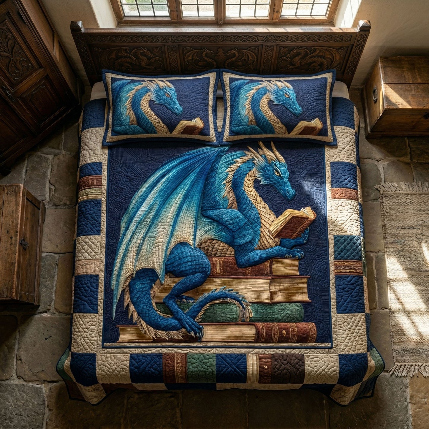 Azure Dragon 3-Piece Quilted Bedding Set NCU0NT12669