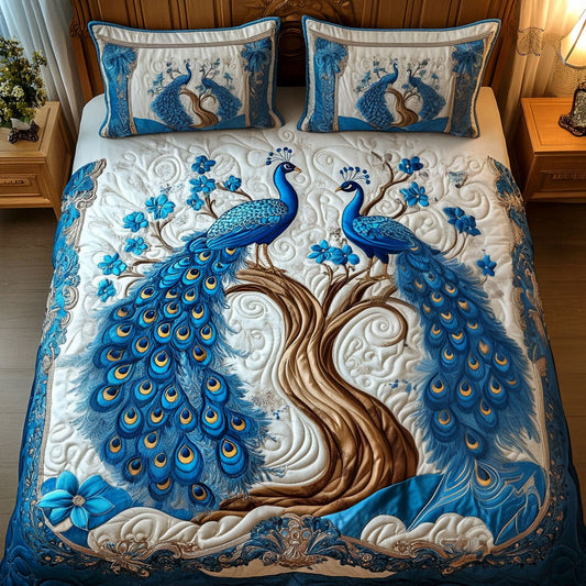 Azure Feathers 3-Piece Quilted Bedding Set NCU0NT3079