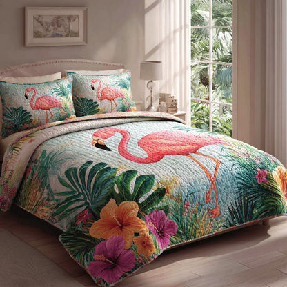 Azure Flamingo 3-Piece Quilted Bedding Set NCU0VL3526