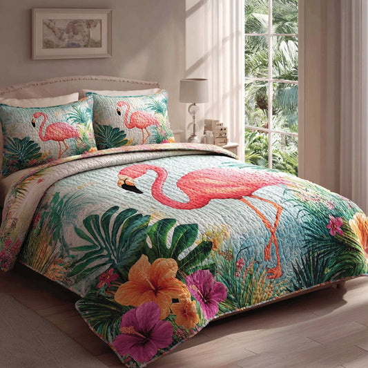 Azure Flamingo 3-Piece Quilted Bedding Set NCU0VL3526