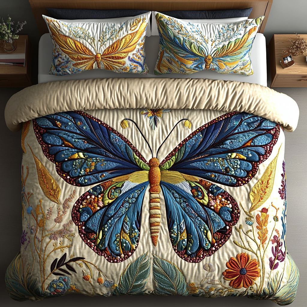 Azure Monarch 3-Piece Quilted Bedding Set NCU0VL1131