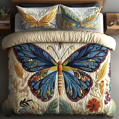 Azure Monarch 3-Piece Quilted Bedding Set NCU0VL1131