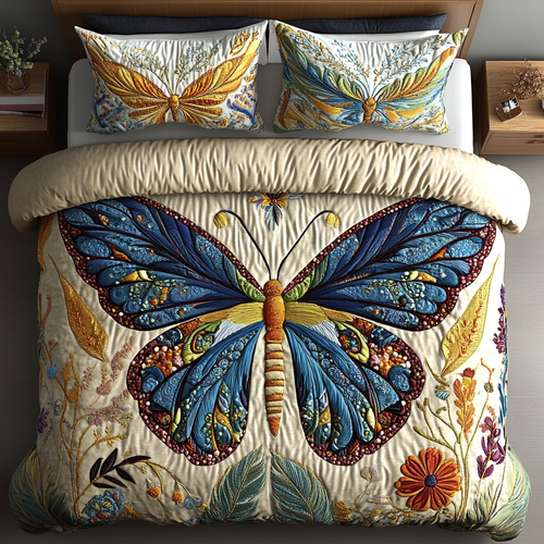 Azure Monarch 3-Piece Quilted Bedding Set NCU0VL1131