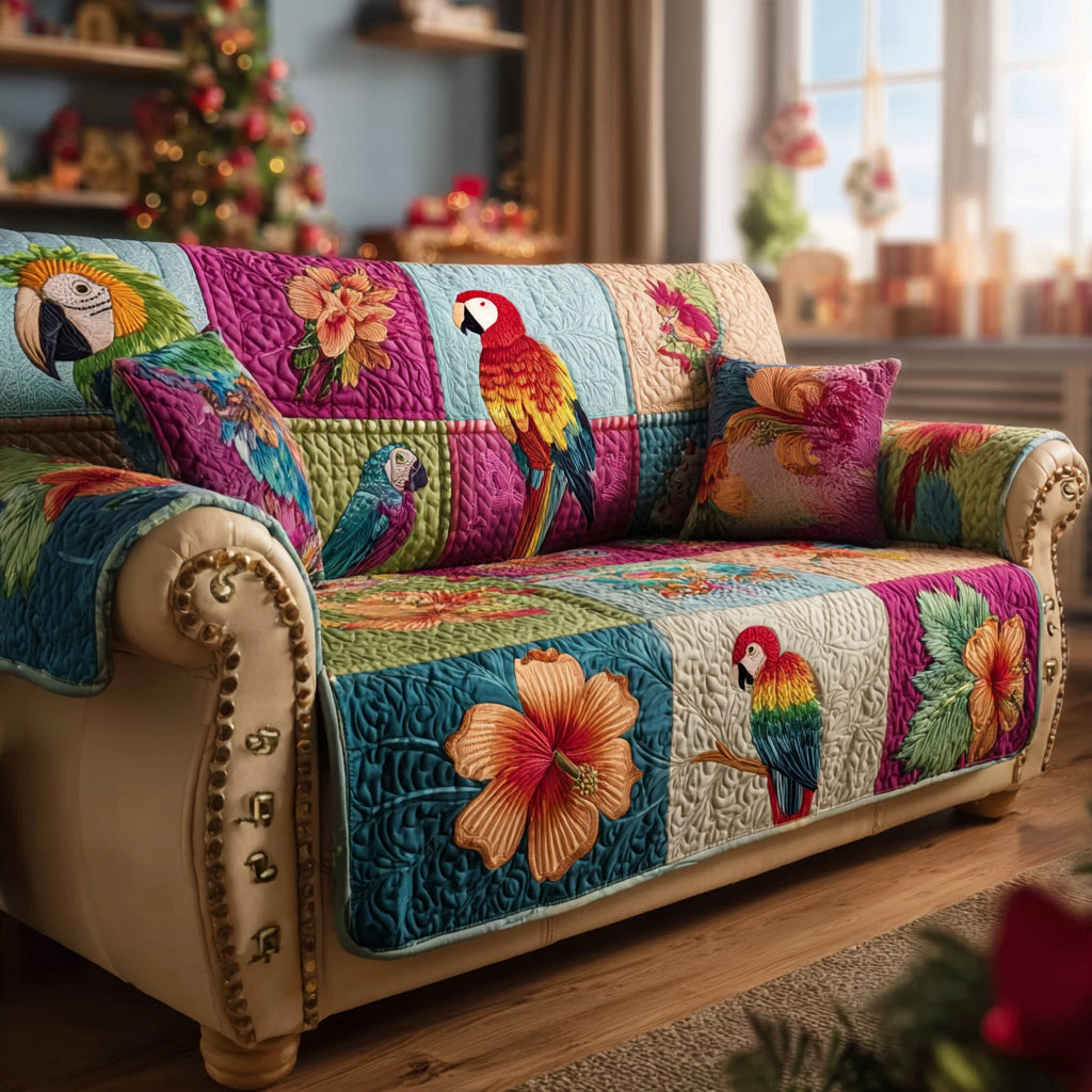 Azure Parrot Haven Quilted Sofa Cover NCU0HH1597