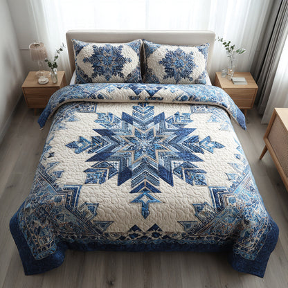 Azure Snowflake Burst 3-Piece Quilted Bedding Set NCU0HH420
