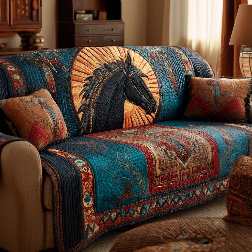 Azure Spirit Horse Quilted Sofa Cover NCU0XD1824