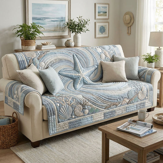 Azure Tide Manor Quilted Sofa Cover NCU0PT11783