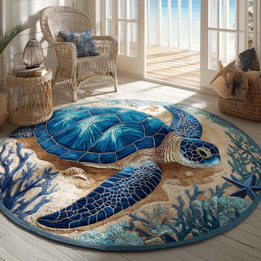 Azure Turtle Quilted Round Mat NCU0HH1886