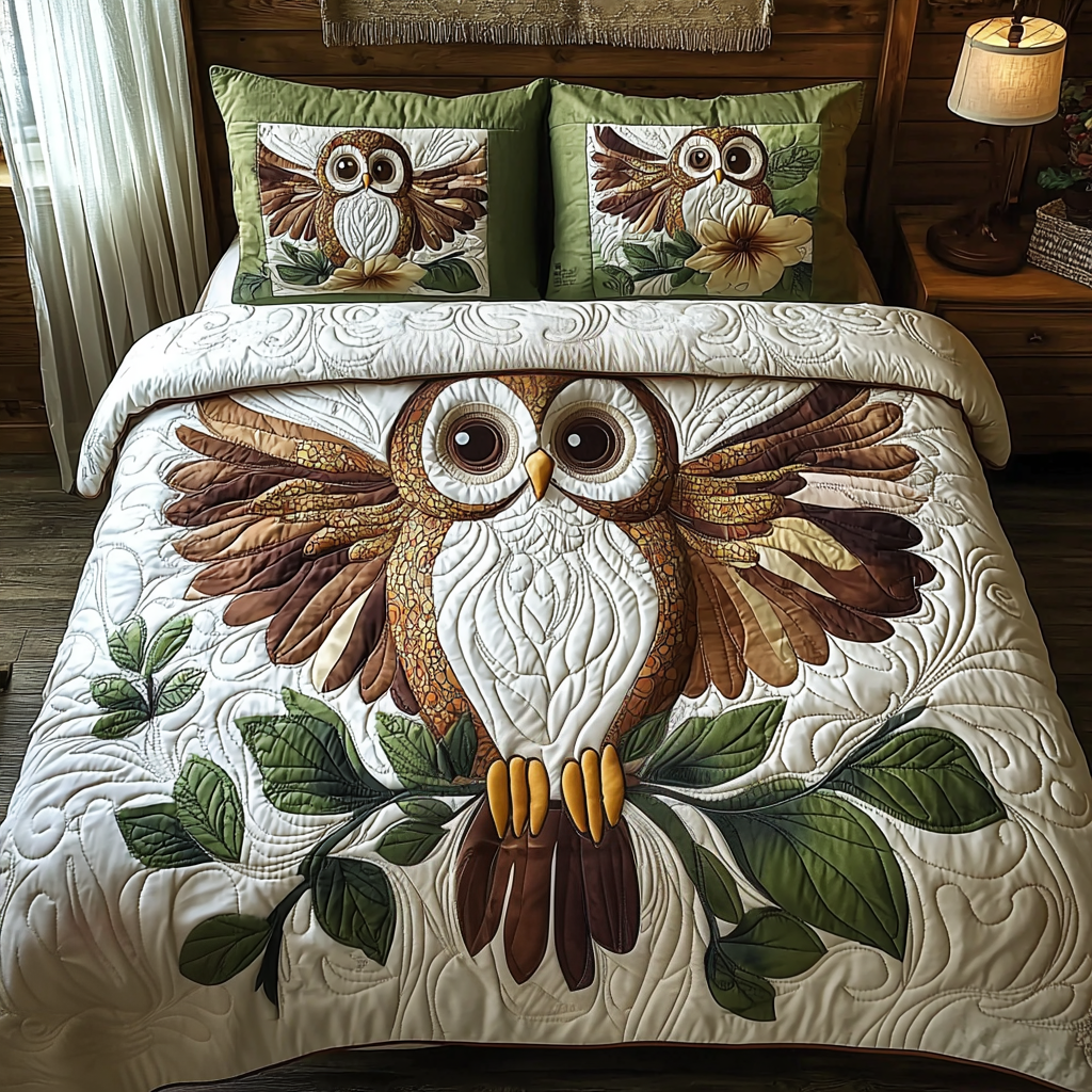 Baby Owl Charm 3-Piece Quilted Bedding Set NCU0DV6139