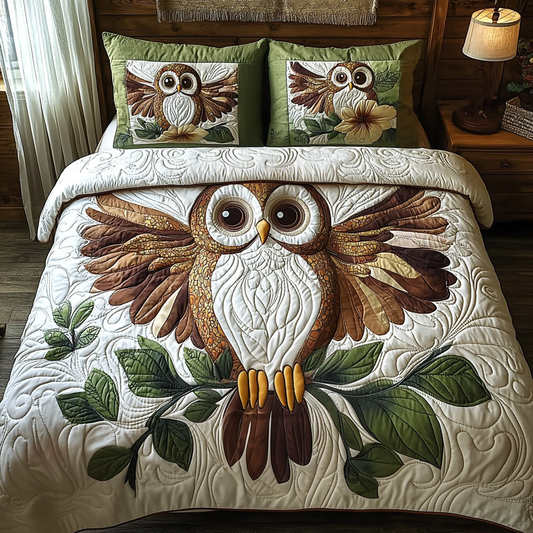 Baby Owl Charm 3-Piece Quilted Bedding Set NCU0DV6139