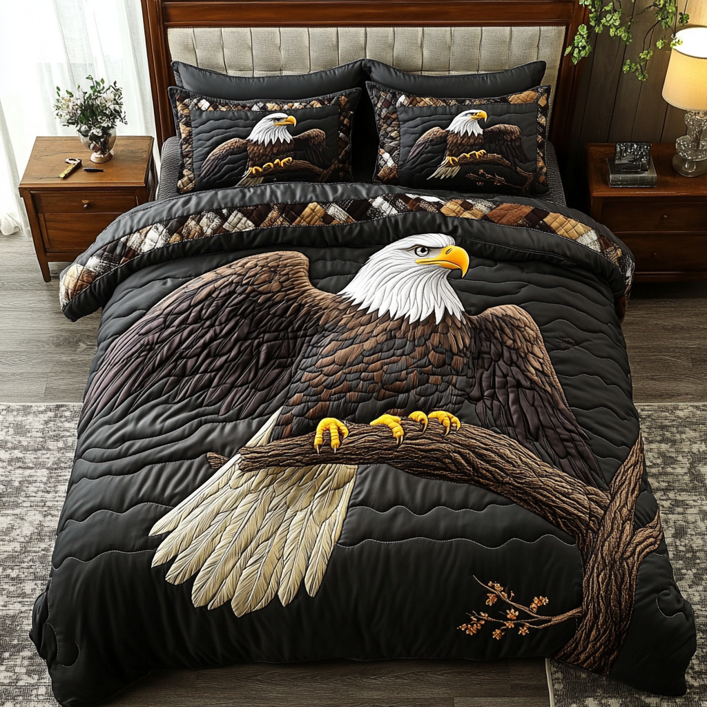 Bald Eagle Freedom 3-Piece Quilted Bedding Set NCU0DK7588
