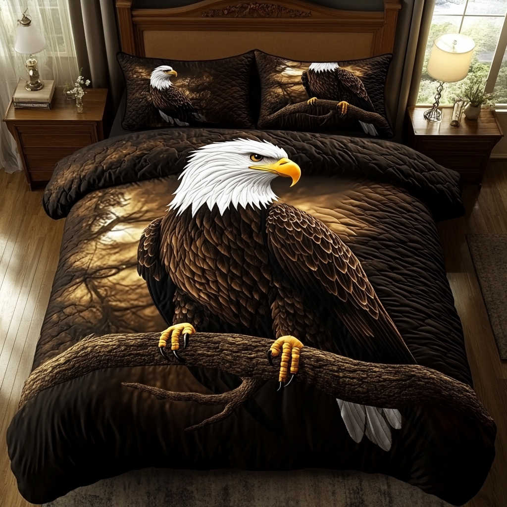 Bald Eagle Horizon 3-Piece Quilted Bedding Set NCU0DK7587