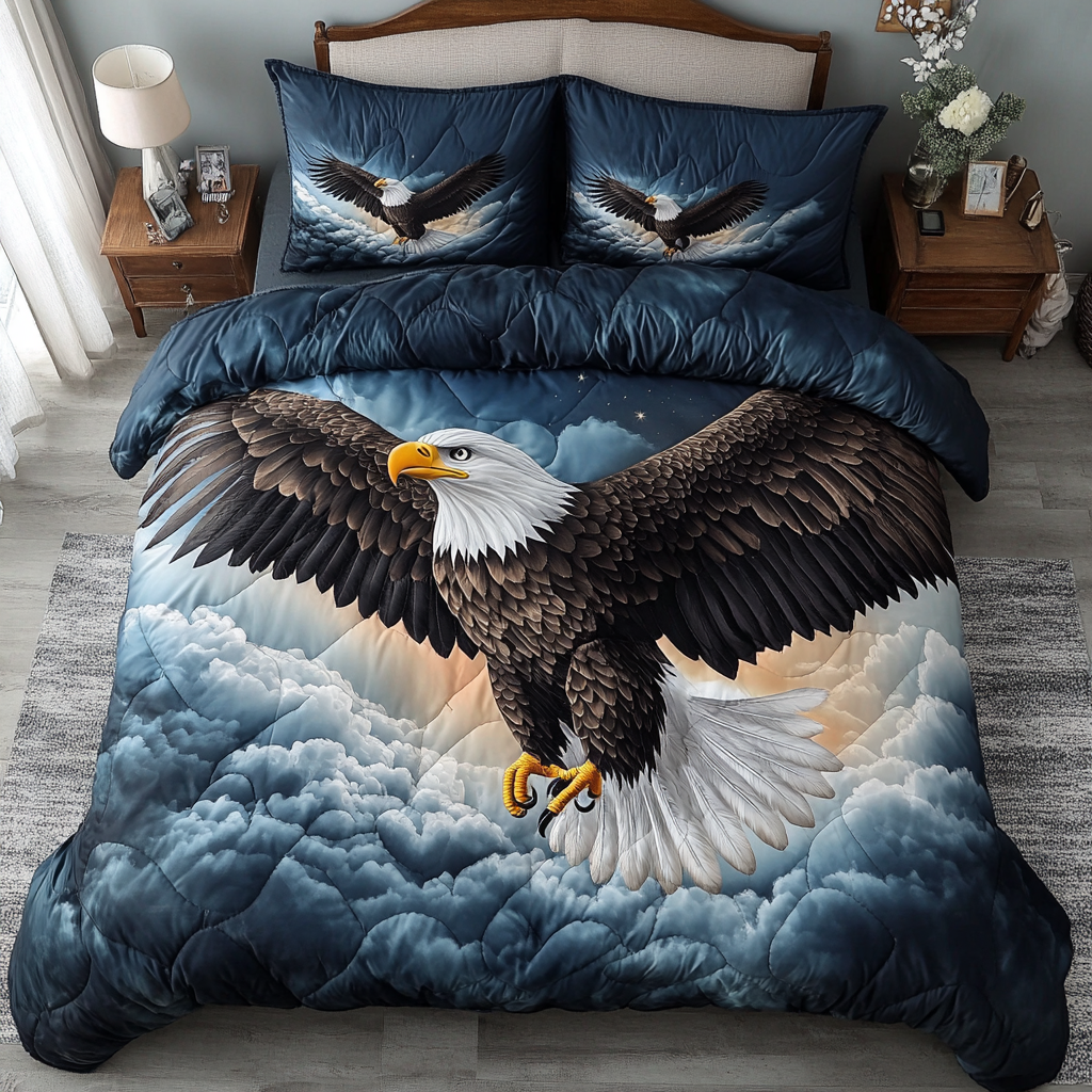 Bald Eagle Sky 3-Piece Quilted Bedding Set NCU0DK7585